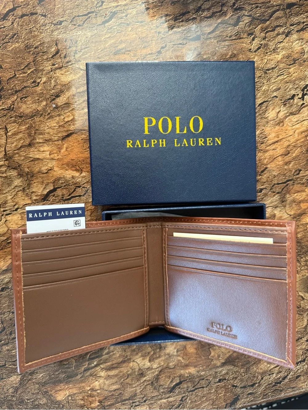 Ralph Lauren Brown Embossed Polo Leather Bifold Wallet
